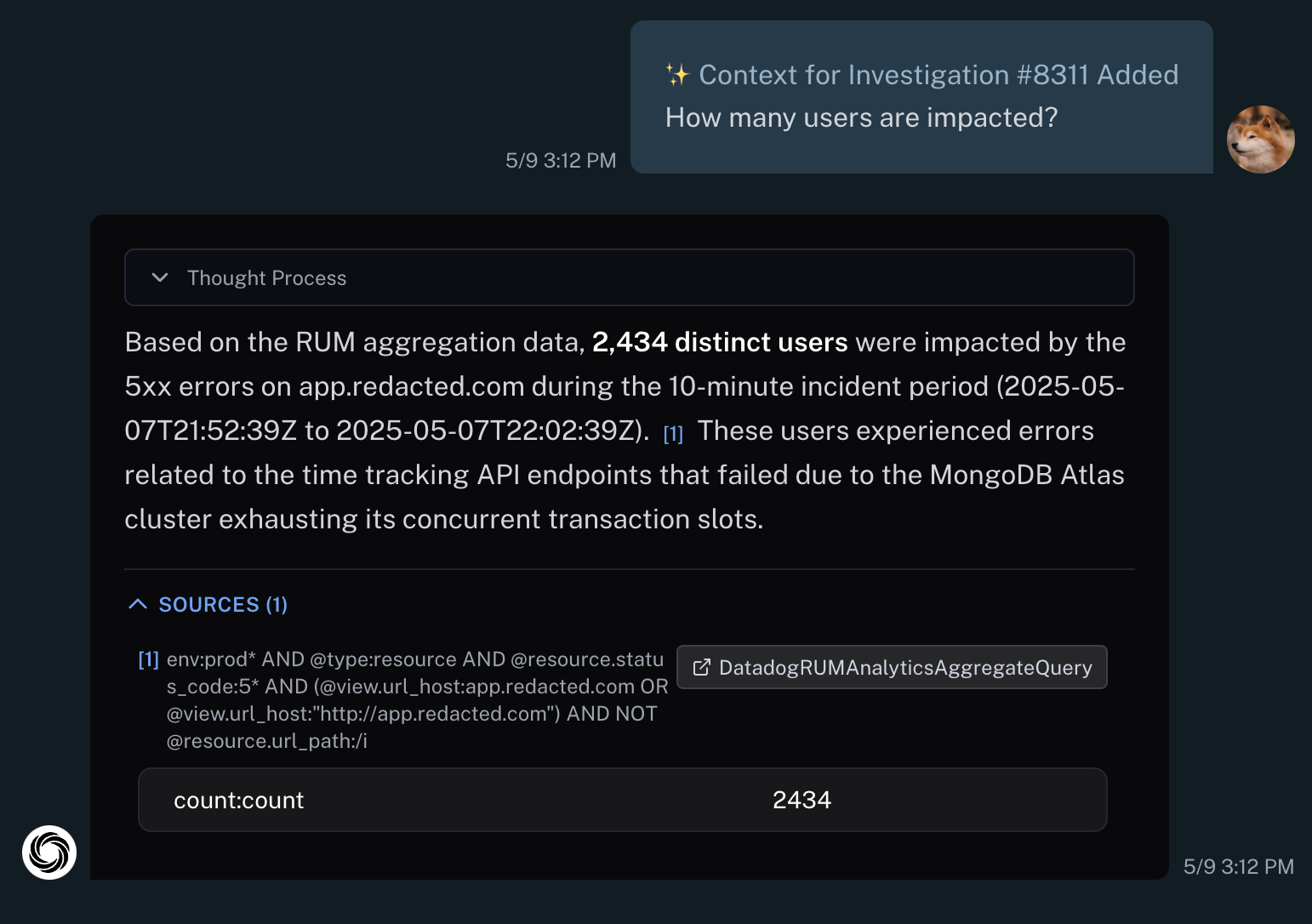 TierZero chat investigation